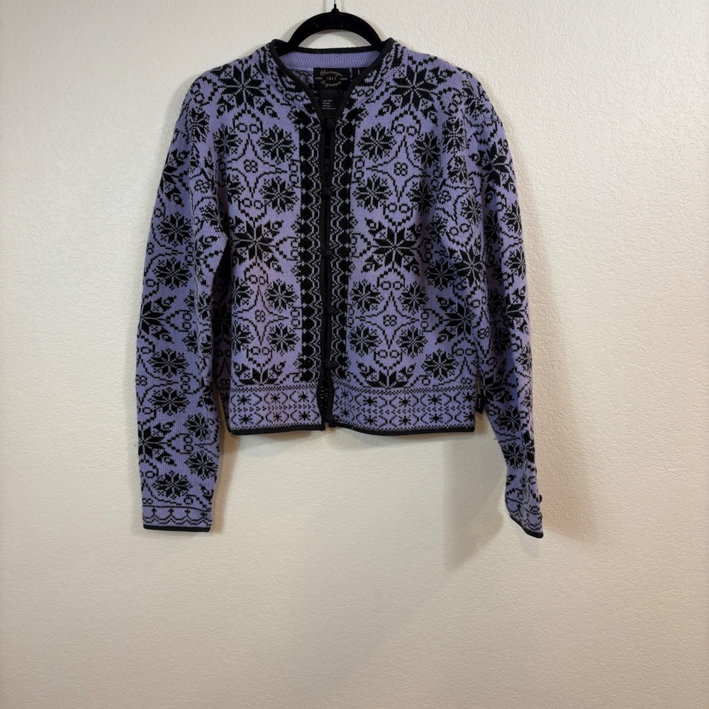 Obermeyer Cardigan Women L  Vintage Wool Blend Nordic Snowflake Ski Fair Isle